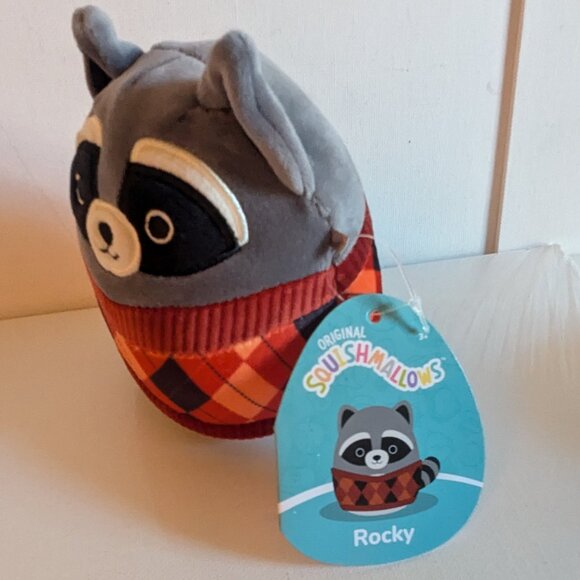 NWT 5" Rocky Raccoon Squishmallows Argyle Sweater Autumn Fall Halloween Plush - Picture 2 of 7